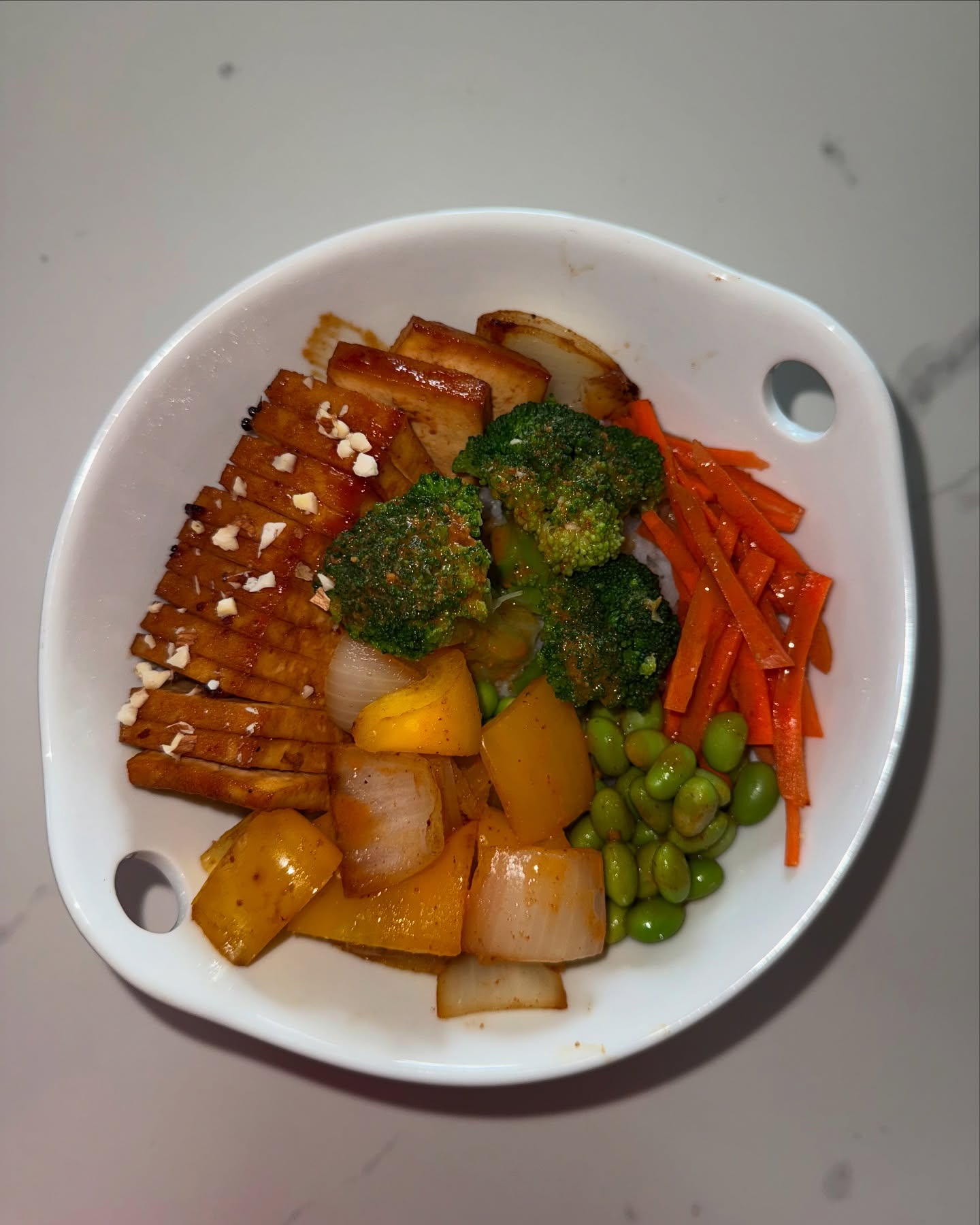 hasselback soy-glazed tofu bowl